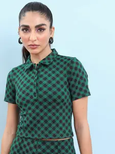 Tokyo Talkies Checked Shirt Style Crop Top