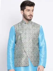 NAMASKAR Men Printed Woven Pure Silk Nehru Jacket