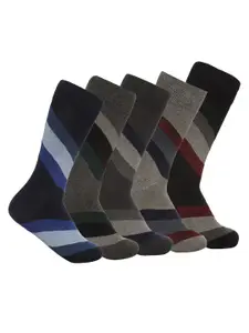 VINENZIA Men Pack Of 5 Cotton Diagonal Striped Calf-Length Socks