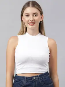COLOR CAPITAL High Neck Fitted Crop Top