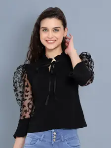 BUY NEW TREND Embroidered Tie-Up Neck Lace Top