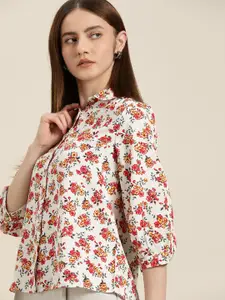 her by invictus Floral Printed Puff-Sleeves Casual Shirt