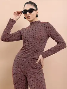 Tokyo Talkies Abstract Printed Fitted Top