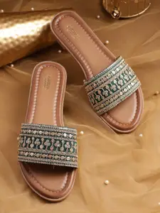 Anouk Women Sequined Embellished Open Toe Flats
