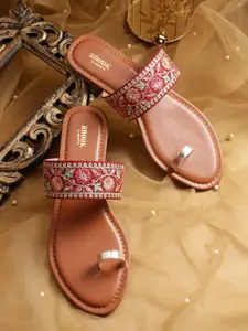 Anouk Women Sequined & Woven Design Ethnic One Toe Flats