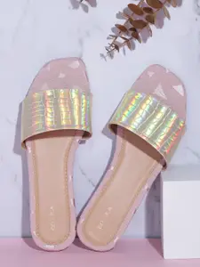 CORSICA Women Animal Textured Iridescent Effect Open Toe Flats