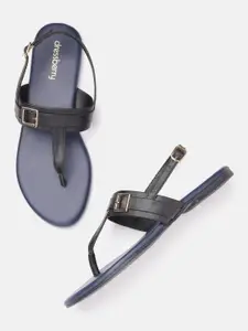 DressBerry Women Solid T-Strap Flats with Buckle Detail