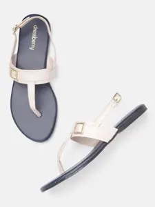 DressBerry Women Solid T-Strap Flats with Buckle Detail