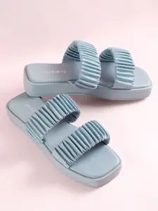 DressBerry Women Pleated Detail Open Toe Flats