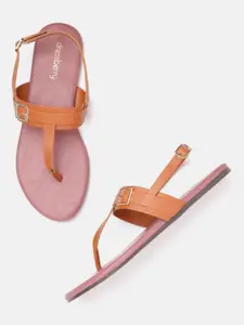 DressBerry Women Solid T-Strap Flats with Buckle Detail
