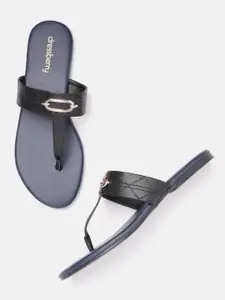 DressBerry Women Textured T-Strap Flats with Embellished Detail