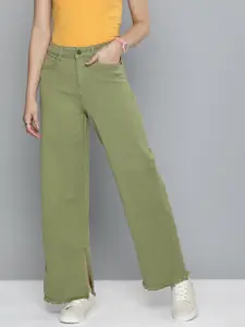 HERE&NOW Women Wide Leg Stretchable Mid Rise Jeans