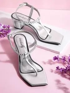 DressBerry Braided Design T-strap Block Heels