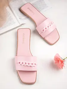 DressBerry Women Chain Embellished Open Toe Flats