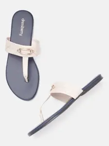 DressBerry Women Textured T-Strap Flats with Embellished Detail