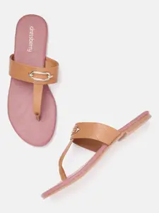 DressBerry Women Textured T-Strap Flats with Embellished Detail