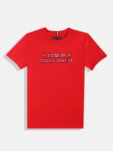 Tommy Hilfiger Boys Pure Cotton Brand Logo Embroidered T-shirt