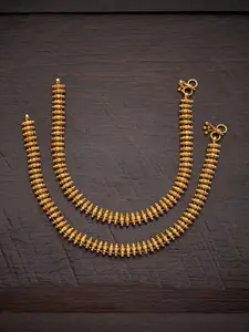 Kushal's Fashion Jewellery Set Of 2 Gold-Plated Intricate Textured Anklets