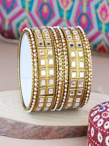 I Jewels Set of 6 Gold-Plated Kundan Studded & Beaded Kada Bangles