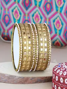 I Jewels Set Of 6 Gold-Plated Kundan Studded & Beaded Bangles