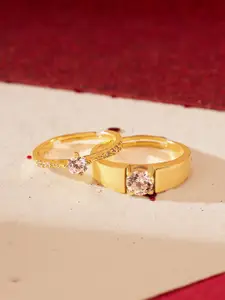 March by FableStreet Set Of 2 Gold-Plated & CZ-Studded Couple Finger Rings