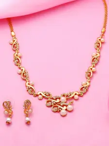 Estele Gold Plated CZ Fascinating Necklace Set with Pearls