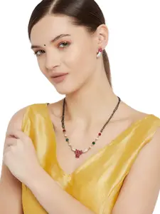 Estele Gold-Plated CZ Classic Floret Designer Mangalsutra & Earrings Set