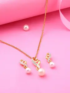 Estele Gold Plated Gorgeous Pendant Set with Pearl & Crystals