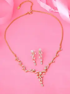 Estele Gold & Rhodium Plated CZ Sparkling Necklace Set