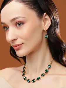 Estele Gold Plated Drop Designer Necklace Set with Crystals