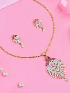 Estele Gold Plated CZ Fascinating Pendant Necklace Set