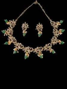 Estele Gold Plated Antique Peacock Designer Choker Necklace Set with Pearl