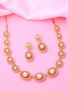 Estele Gold Plated Floral Designer Necklace Set with Pearls & Crystals