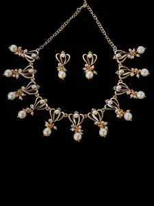 Estele Gold Plated Antique Heavenly Ganesh Designer Necklace Set with Pearls