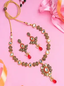 Estele Gold Plated Dazzling Floral Necklace Set with Kundan & Crystals