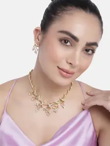 Estele Gold Plated Eternal Garden Necklace Set with Crystals for Women