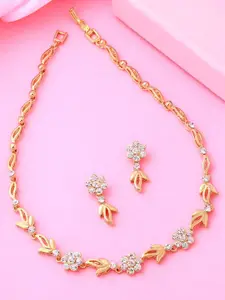 Estele Gold Plated Flower Designer Necklace Set with Crystals