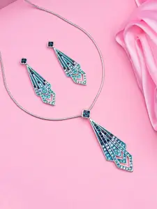 Estele Rhodium-Plated & Crystal Studded Pendant Set
