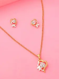 Estele Gold Plated CZ Heart Shaped Pendant Necklace Set
