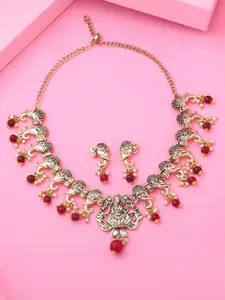 Estele Gold Plated Laxmi Devi Embellished with Elephants Designer Necklace set