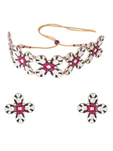 Estele Gold Plated Dusk & Dawn Flower Designer Necklace Set with Crystals for Women