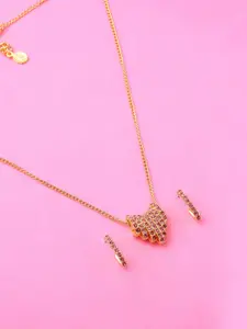 Estele Gold Plated Sparkling Necklace Set with Crystals