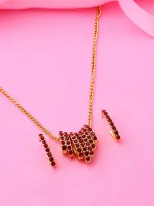 Estele Gold Plated Dazzling Necklace Set with Red Crystals