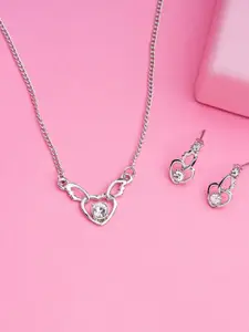 Estele Rhodium Plated Heart with Wings Shaped Pendant Set with Crystals for Women