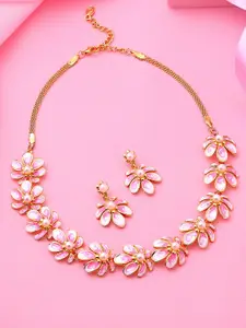 Estele Gold Plated Floret Designer Necklace Set with Crystals & Enamel for Women