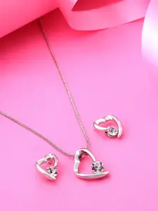 Estele Rhodium Plated Heart Shaped Pendant Set with Crystals