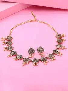 Estele Gold Plated Antique Traditional Choker Necklace Set with Pearls