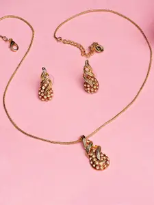 Estele Gold Plated Sparkling Drop Designer Necklace Set