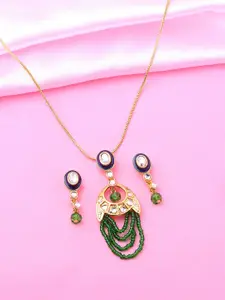 Estele Gold Plated Elegant Circular Pendant Set with Kundan & Beads