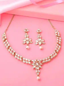 Estele Gold Plated Beautiful Kundan Necklace set with Pearls